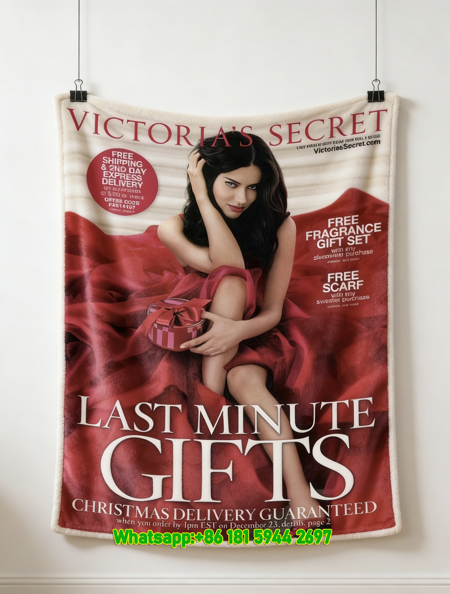 Victoria's Secret Red Icon Flannel Sofa Throw Blanket V061